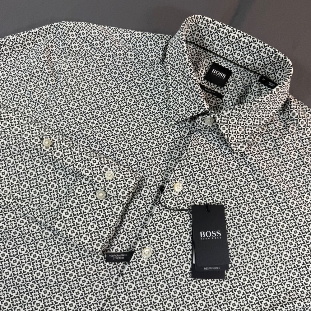 Hugo Boss Sharp Fit Performance Stretch Dress Shirt Mens Medium Geometric